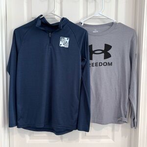 Under Armour Long Sleeve 1/4 Zip Performance & T Shirt Boys Set Sz L  Navy Gray